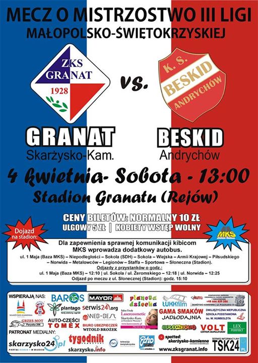Granat Skarżysko – Beskid Andrychów – Stadion Granatu – 04.04.2015