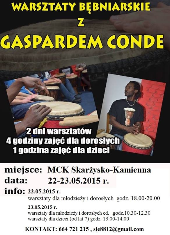 Warsztaty bębniarskie z Gaspardem Conde – MCK – 22-23.05.2015