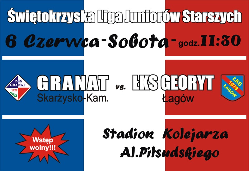 Świętokrzyska Liga Juniorów Starszych: Granat Skarżysko – ŁKS Georyt Łagów – stadion Ruchu – 06.06.2015