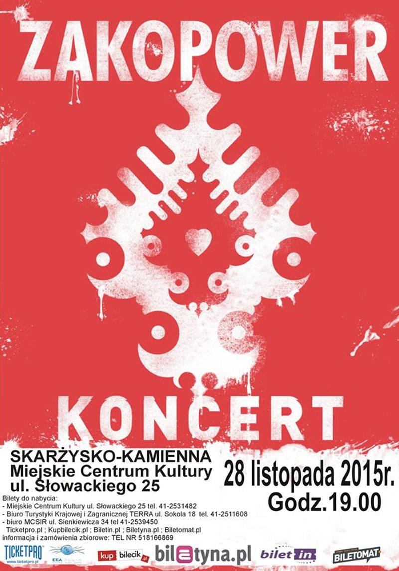 Zakopower – trasa Drugie Pół – koncert – Miejskie Centrum Kultury – 28.11.2015
