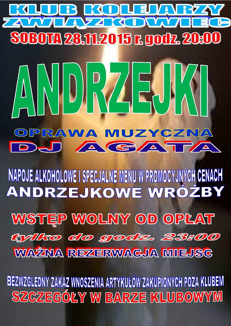 Andrzejki w Związkowcu – Klub Kolejarzy Związkowiec – 28.11.2015