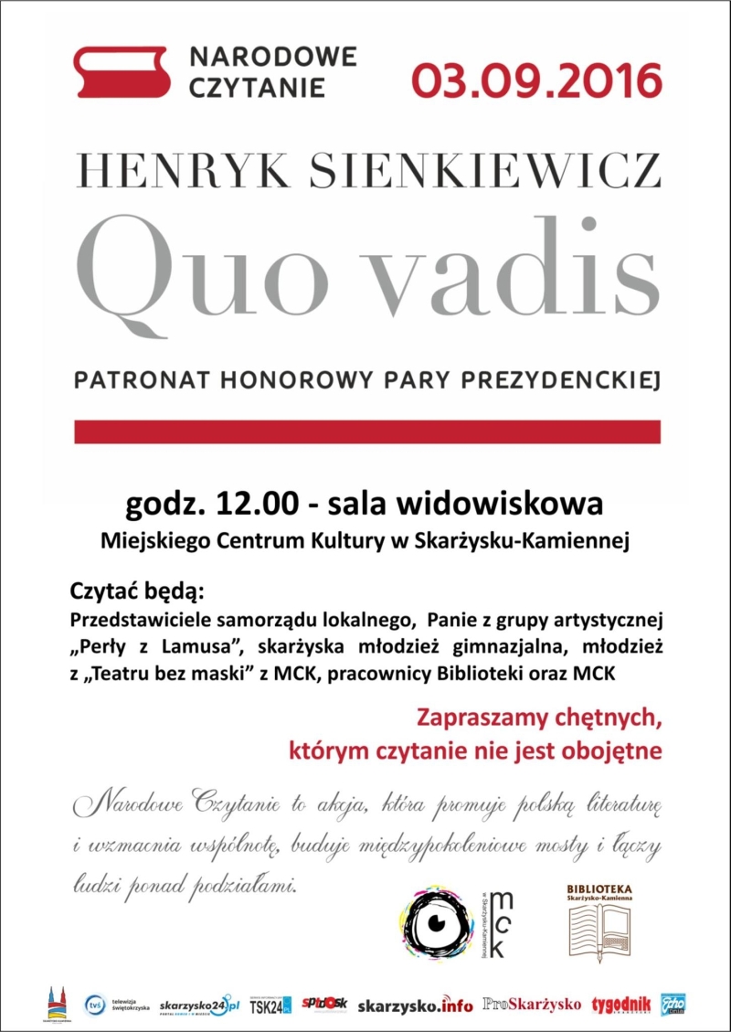 Narodowe Czytanie – "Quo Vadis" H. Sienkiewicz – MCK – 03.09.2016