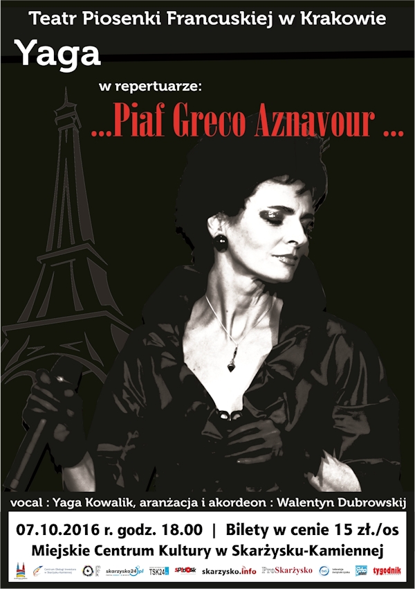 Koncert Yagi Kowalik w repertuarze ...Piaf Greco Aznavour... – MCK – 07.10.2016