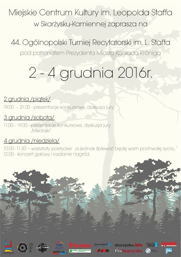 44. Ogólnopolski Turniej Recytatorski im. L. Staffa – MCK – 2-4.12.2016