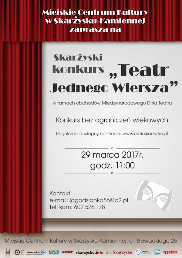 Skarżyski konkurs pt. „Teatr Jednego Wiersza”  – MCK – 29.03.2017
