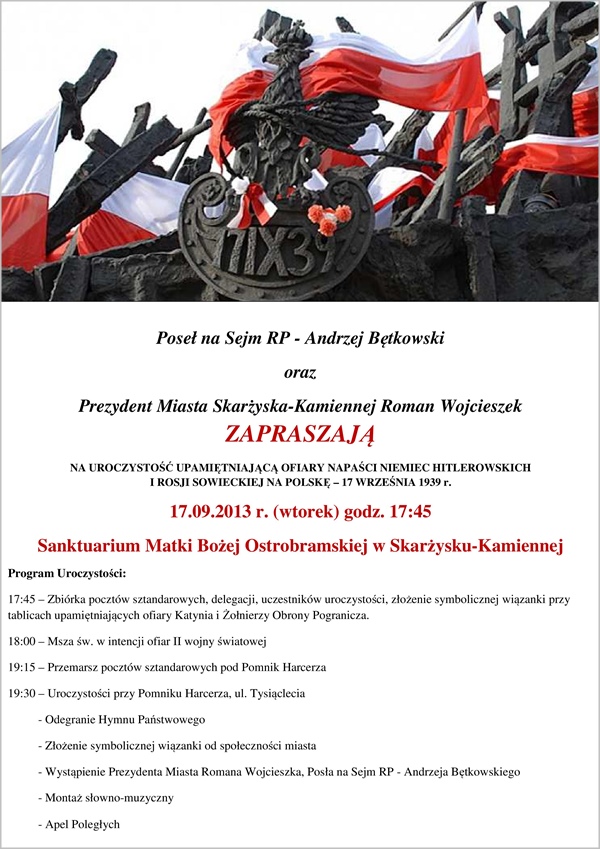 Uroczystość upamiętniająca ofiary napaści Niemiec hitlerowskich i Rosji sowieckiej na Polskę - Skarżysko