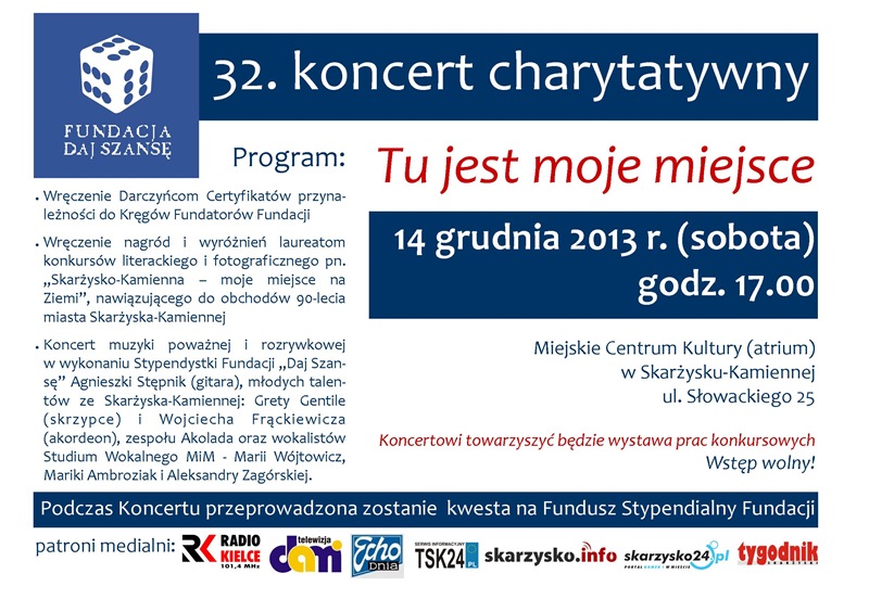 „Tu jest moje miejsce” – 32. koncert charytatywny Fundacji Daj Szansę – Miejskie Centrum Kultury – 14.12.2013