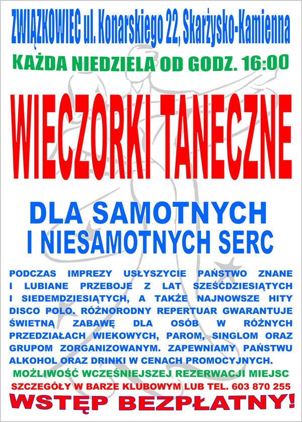 Wieczorki taneczne dla samotnych i niesamotnych serc – Klub Kolejarza Związkowiec – 09.02.2014