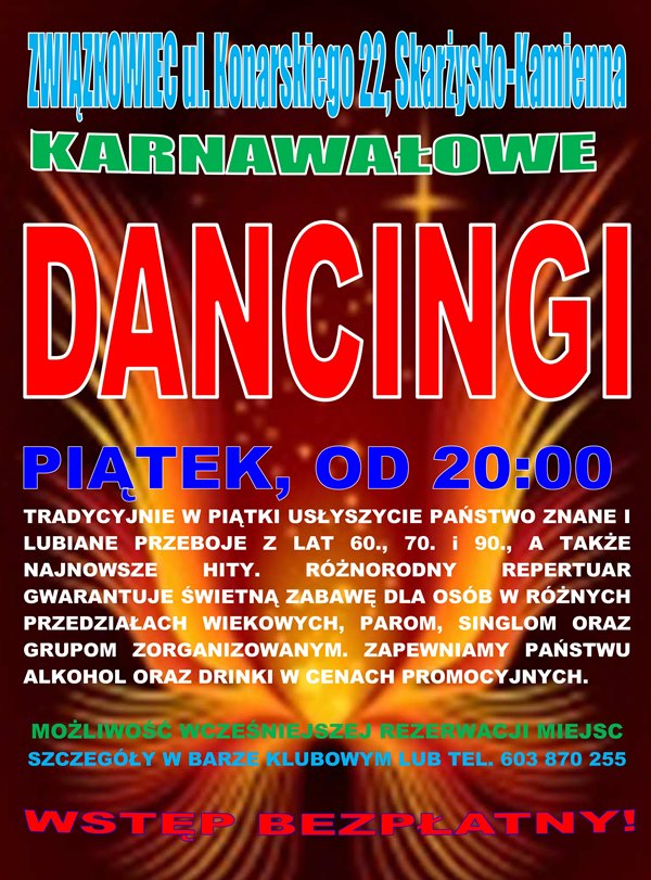 Dancingi karnawałowe – Klub Kolejarza Związkowiec – 07-08.02.2014