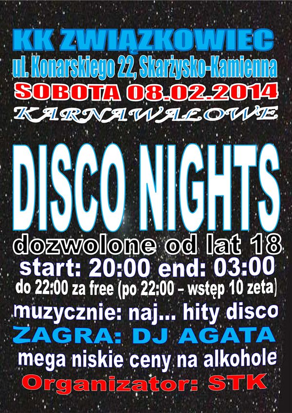 Karnawałowe Disco Nights – Klub Kolejarza Związkowiec