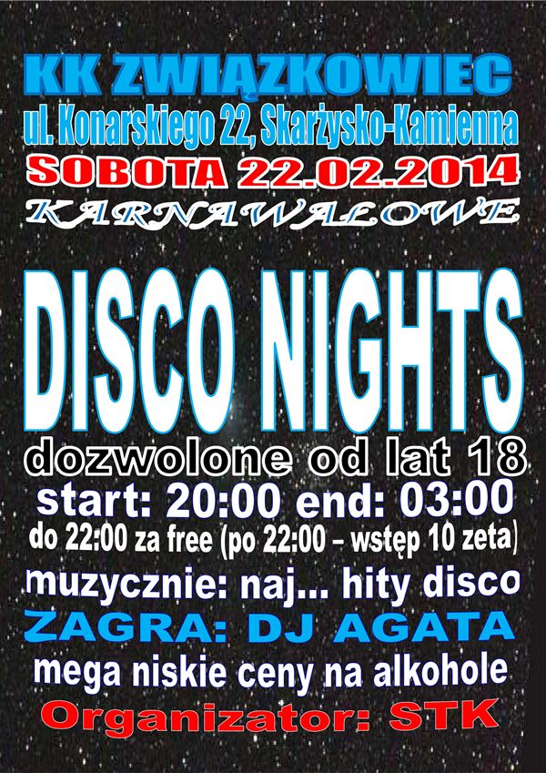 Karnawałowe Disco Nights – Klub Kolejarza Związkowiec – 22.02.2014