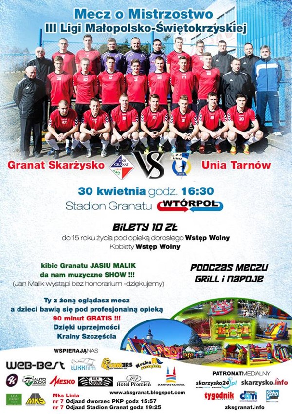 Granat Skarżysko – Unia Tarnów – III liga – stadion Granatu – 30.04.2014