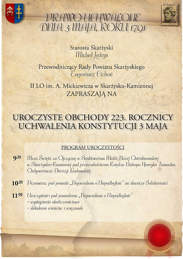 Uroczyste obchody 223. rocznicy uchwalenia Konstytucji 3 Maja - Skarżysko-Kamienna