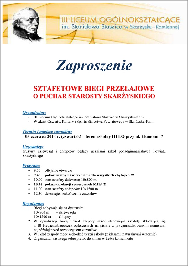 Sztafetowe biegi przełajowe – III Liceum Ogólnokształcące – 05.06.2014 r.