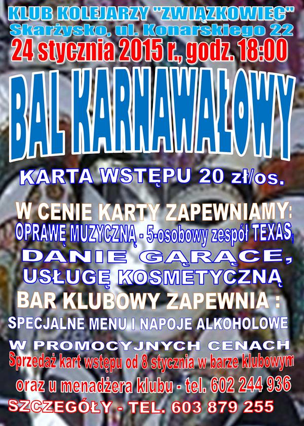 Bal Karnawałowy – Klub Kolejarza „Związkowiec”