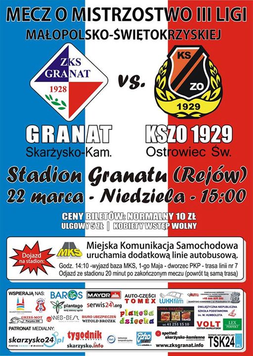 Granat Skarżysko – KSZO 1929 Ostrowiec Świętokrzyski – Stadion Granatu – 22.03.2015
